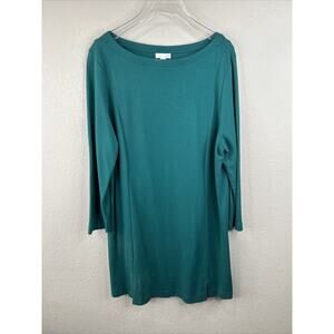 J Jill Ponte Tunic‎ Top Dress Womens Size Large Pullover 3/4 Sleeve Green Vented